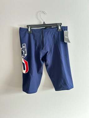 TYR Men's Durafast Elite Jammer USA Large Logo Swimsuit Size 34(M)